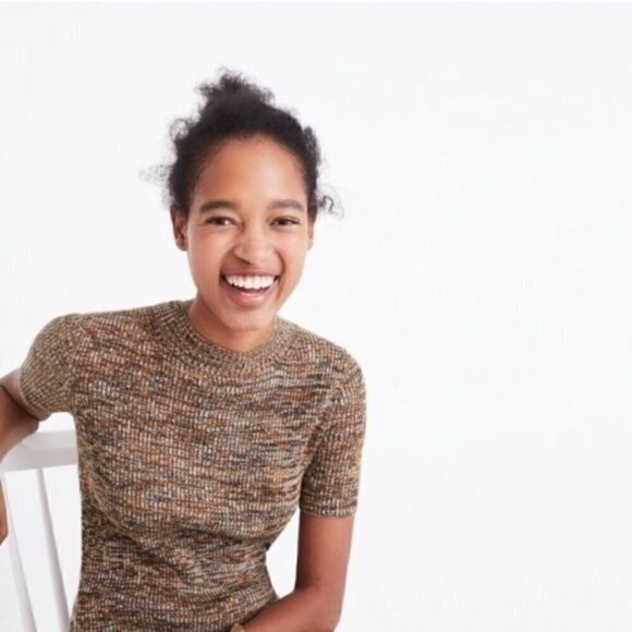 NWOT Madewell Mock Neck Marled Ribbed Bodycon Dress Brown Orange XL - Picture 1 of 7